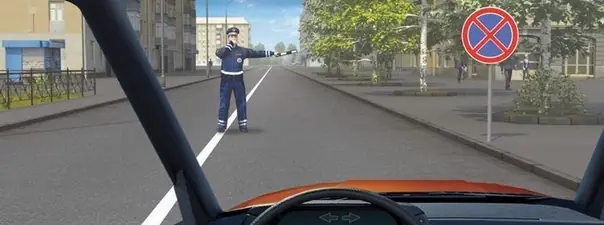 Дорожная ситуация: Должны ли Вы остановиться по требованию регулировщика в указанном им месте?