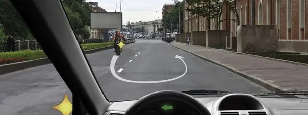 Дорожная ситуация: Вы намерены начать движение от тротуара. Должны ли Вы уступить дорогу мотоциклу, выполняющему разворот?
