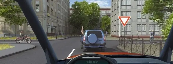 Дорожная ситуация: Поднятая вверх рука водителя легкового автомобиля является сигналом, информирующим Вас о его намерении: