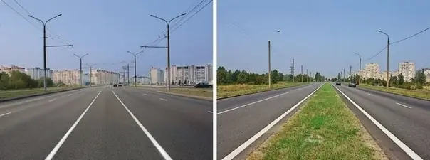Дорожная ситуация: На каком рисунке изображена дорога с разделительной полосой?