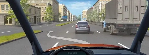 Дорожная ситуация: Разрешается ли Вам, управляя грузовым автомобилем с разрешённой максимальной массой более 2,5 т, выехать на третью полосу в данной ситуации?